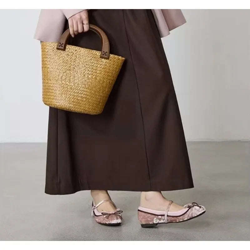 2026French Flat Bottomed Rotundity Toe Ballet Shoes Fashionable One-piece Belt  Jane Shoes Versatile for Women