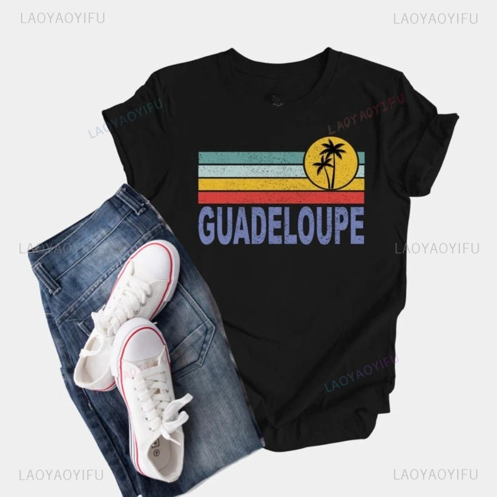 Guadeloupe Graphic Printed Holidays T-Shirt Summer Casual Fashion Loose Family Vacation Women Tshirt Hip Hop Punk Man Clothing