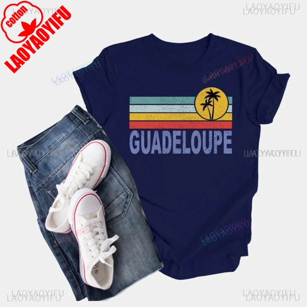 Guadeloupe Graphic Printed Holidays T-Shirt Summer Casual Fashion Loose Family Vacation Women Tshirt Hip Hop Punk Man Clothing