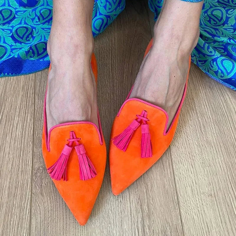 Spring/Summer 2026 Solid Color Fashion Low Heel Pointed Toe 40-43 Low Cut Fringe New Style Casual Women's Sandals，British Style