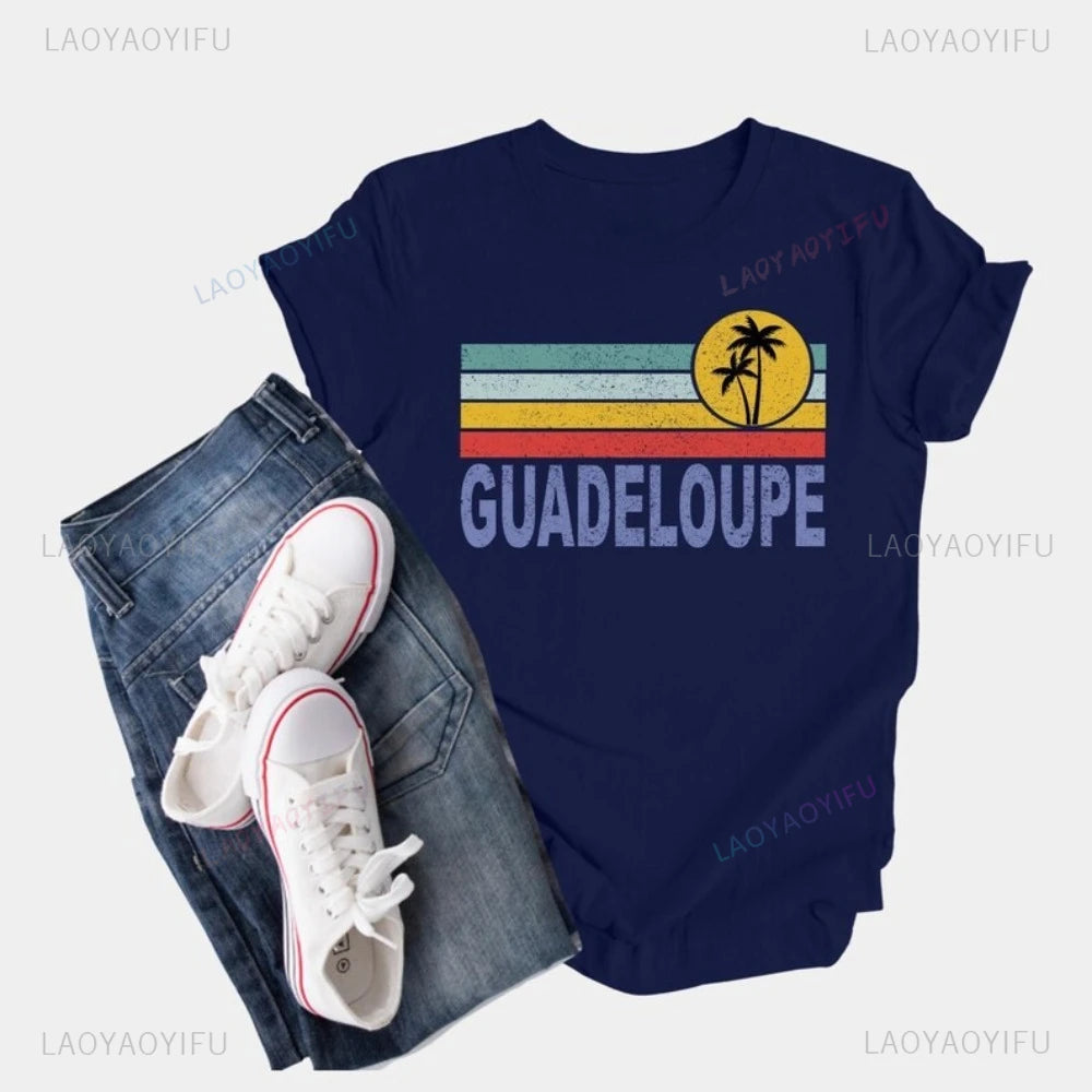 Guadeloupe Graphic Printed Holidays T-Shirt Summer Casual Fashion Loose Family Vacation Women Tshirt Hip Hop Punk Man Clothing
