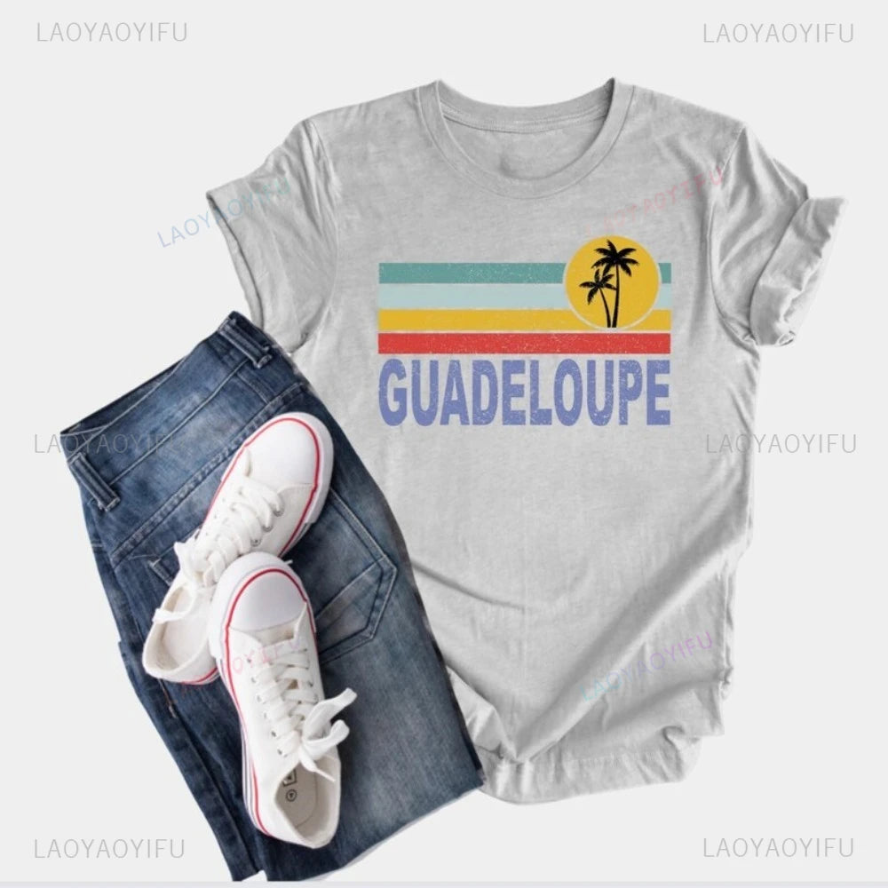Guadeloupe Graphic Printed Holidays T-Shirt Summer Casual Fashion Loose Family Vacation Women Tshirt Hip Hop Punk Man Clothing
