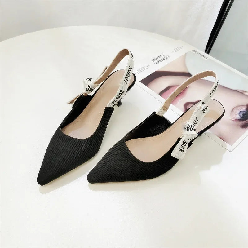 New Women's Versatile Sandals Fashion Cat Heel Letter Shoes Roman Style Mid Heels Low Cut footwear Sexy Luxury Party Pumps