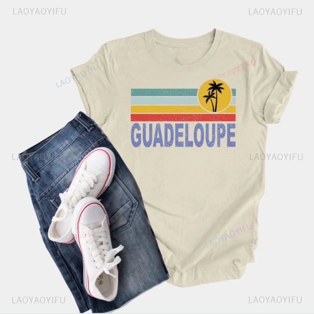 Guadeloupe Graphic Printed Holidays T-Shirt Summer Casual Fashion Loose Family Vacation Women Tshirt Hip Hop Punk Man Clothing