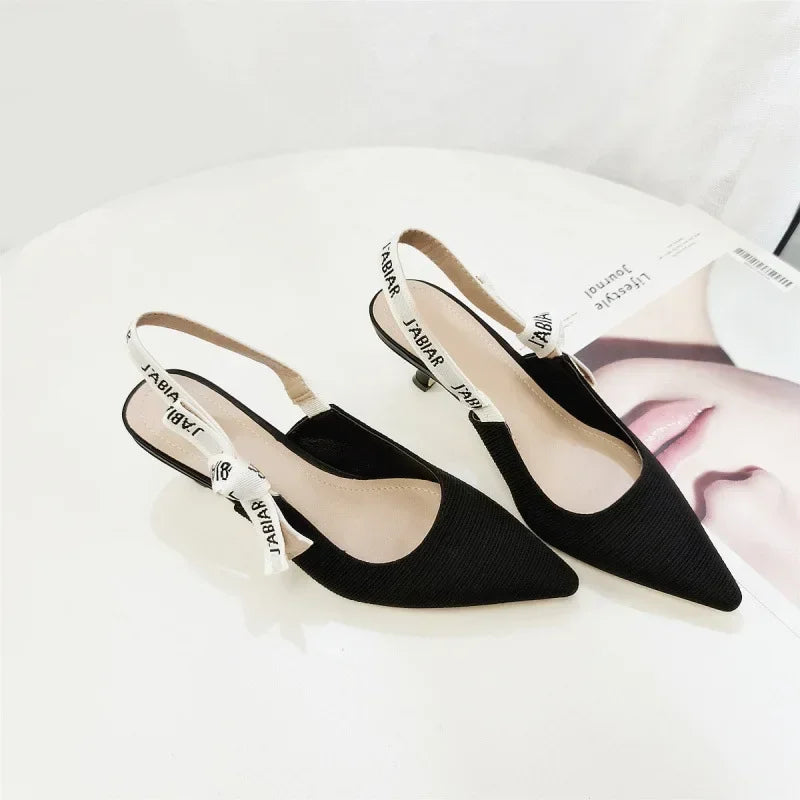 New Women's Versatile Sandals Fashion Cat Heel Letter Shoes Roman Style Mid Heels Low Cut footwear Sexy Luxury Party Pumps