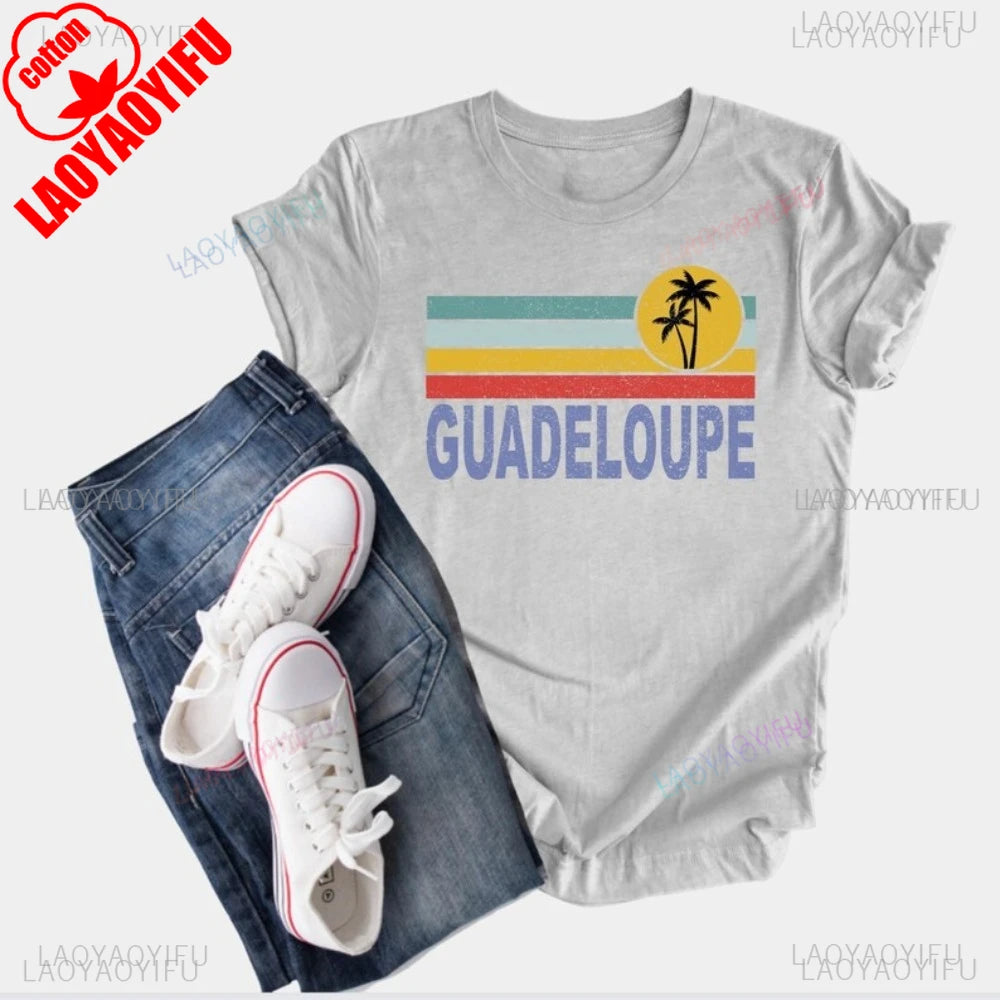 Guadeloupe Graphic Printed Holidays T-Shirt Summer Casual Fashion Loose Family Vacation Women Tshirt Hip Hop Punk Man Clothing