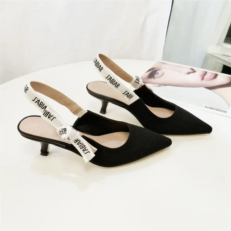 New Women's Versatile Sandals Fashion Cat Heel Letter Shoes Roman Style Mid Heels Low Cut footwear Sexy Luxury Party Pumps