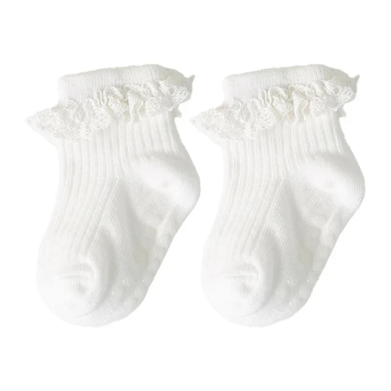 1/3/4/5pairs Cotton Pure Color Toddler Girl Lace Socks Infant Baby Girls Non-slip Socks Young Children Girl Cute Half Knee-socks