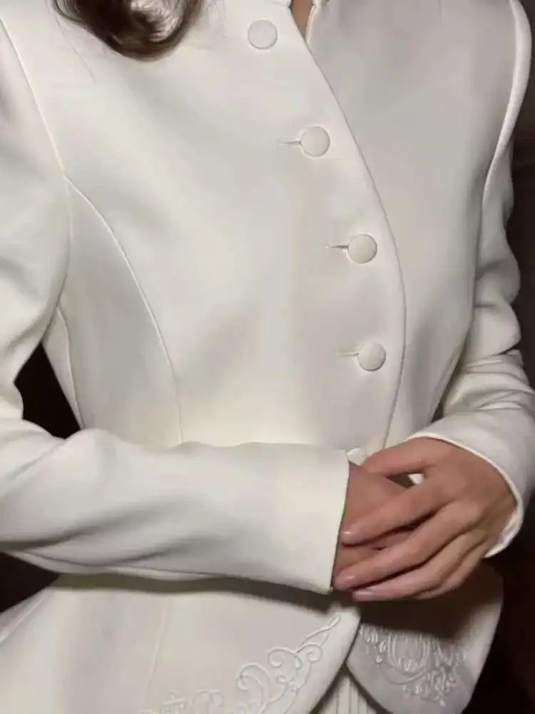 DEAT Elegant 2 Pcs Set Single Button Embroidery Coat High Waist Pleated Skirt Women's Evening Party Suit 2026 Spring New 35Z1746