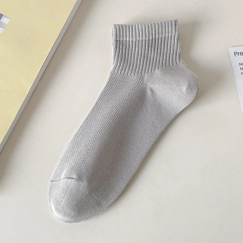 Cotton Socks For Women New Solid Color Summer Fashion Simple Mesh Socks Absorb Sweat Breathable Casual Short Socks Elastic Comfy