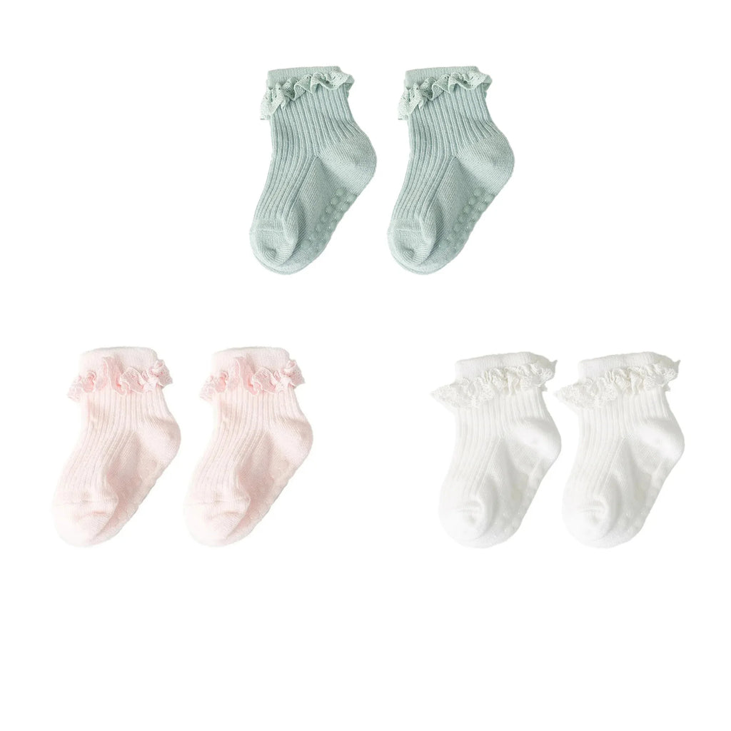 1/3/4/5pairs Cotton Pure Color Toddler Girl Lace Socks Infant Baby Girls Non-slip Socks Young Children Girl Cute Half Knee-socks
