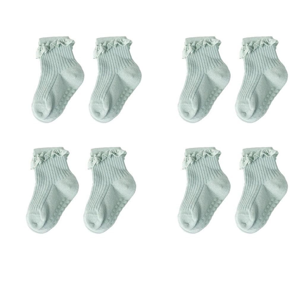 1/3/4/5pairs Cotton Pure Color Toddler Girl Lace Socks Infant Baby Girls Non-slip Socks Young Children Girl Cute Half Knee-socks