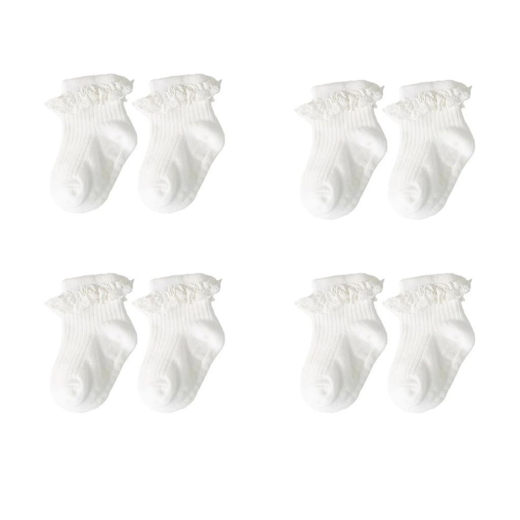 1/3/4/5pairs Cotton Pure Color Toddler Girl Lace Socks Infant Baby Girls Non-slip Socks Young Children Girl Cute Half Knee-socks