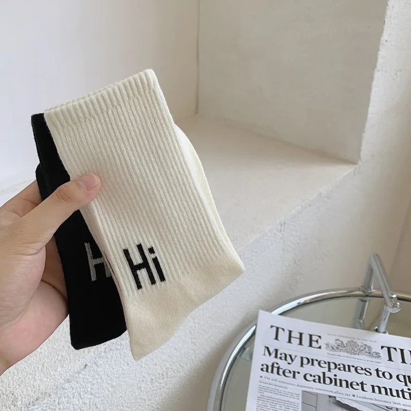 Socks Cotton Women's New Autumn Winter Simple Hi Letters Black White Mid-tube Ins Soft Sports Wear Comfortable Fashion Pile Sock