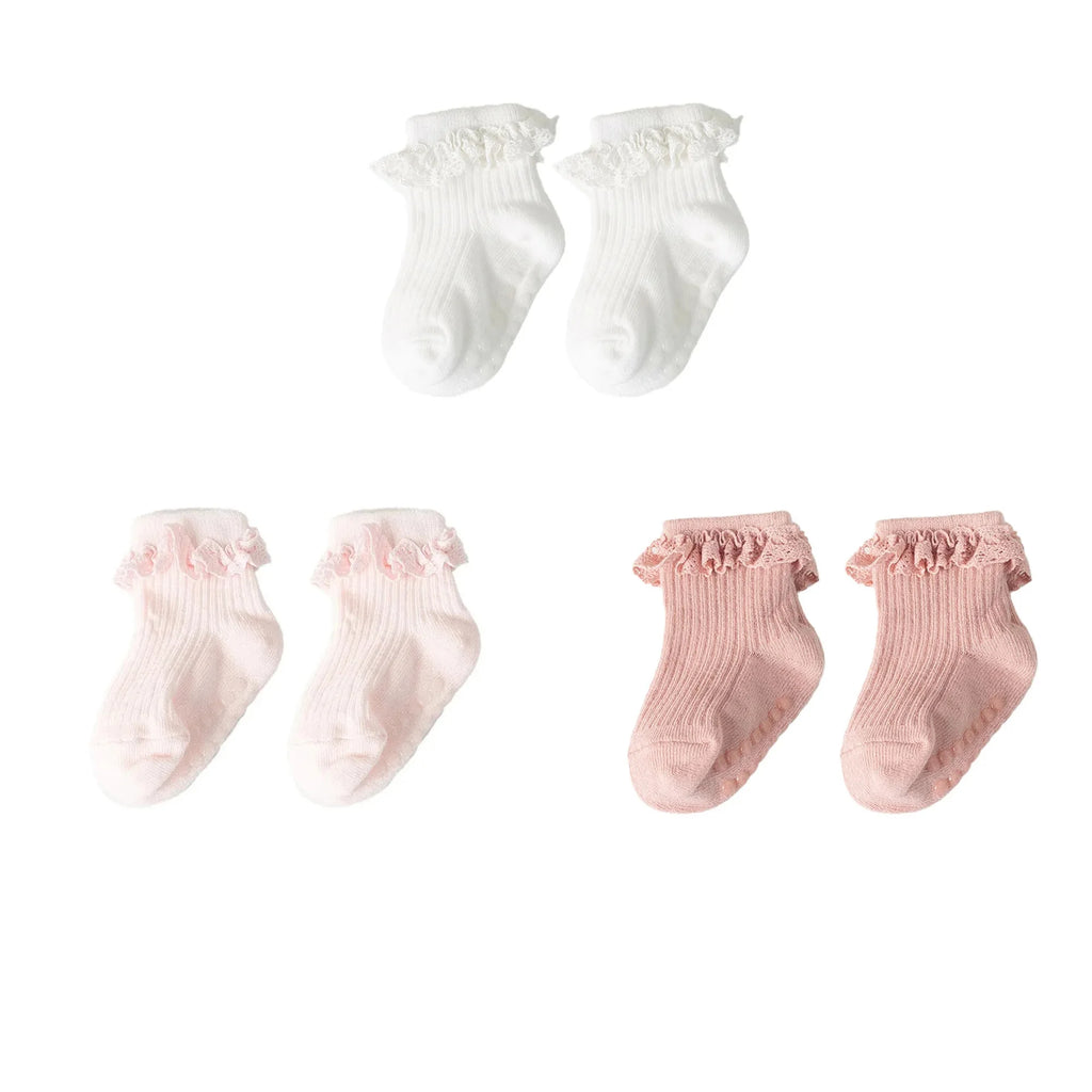 1/3/4/5pairs Cotton Pure Color Toddler Girl Lace Socks Infant Baby Girls Non-slip Socks Young Children Girl Cute Half Knee-socks