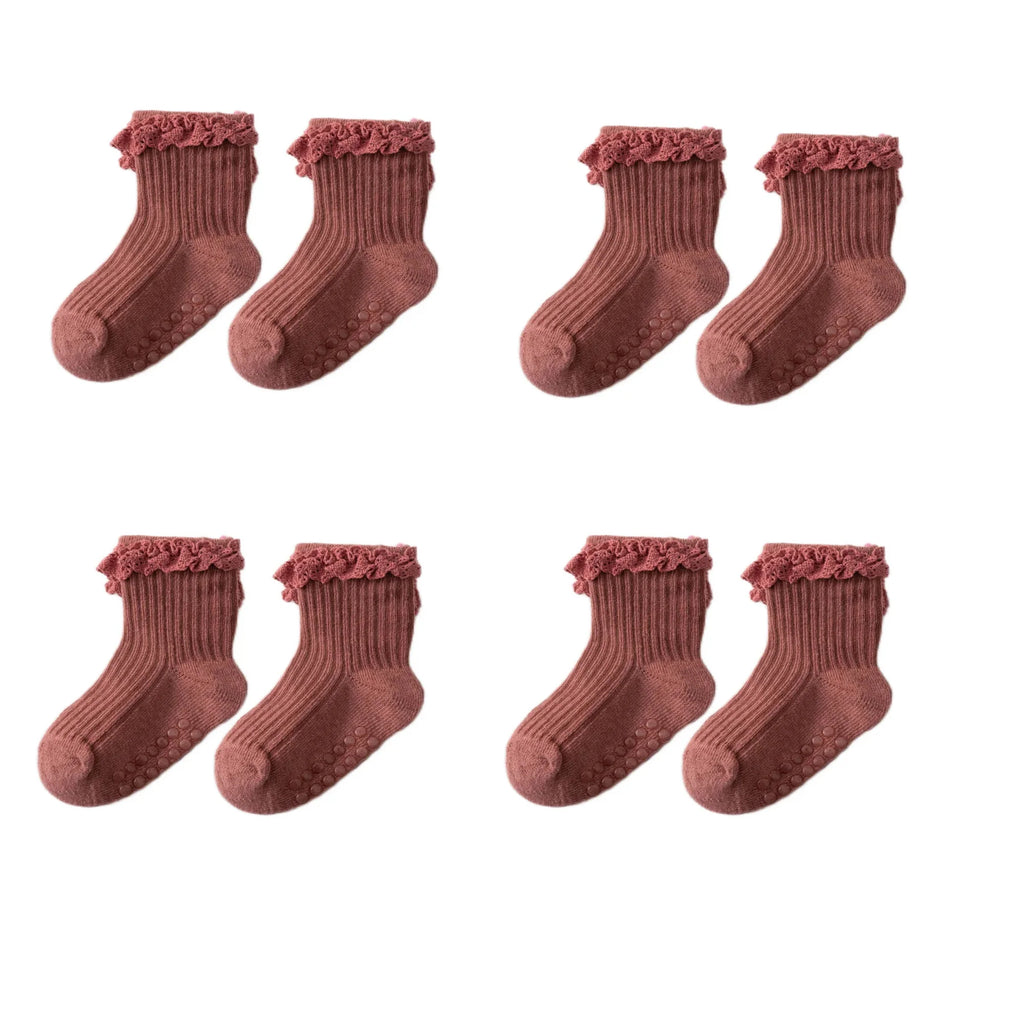 1/3/4/5pairs Cotton Pure Color Toddler Girl Lace Socks Infant Baby Girls Non-slip Socks Young Children Girl Cute Half Knee-socks
