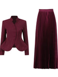 DEAT Elegant 2 Pcs Set Single Button Embroidery Coat High Waist Pleated Skirt Women's Evening Party Suit 2026 Spring New 35Z1746