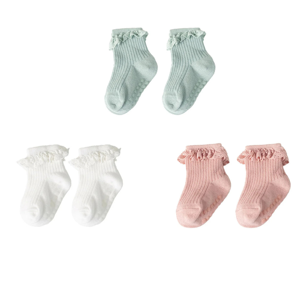 1/3/4/5pairs Cotton Pure Color Toddler Girl Lace Socks Infant Baby Girls Non-slip Socks Young Children Girl Cute Half Knee-socks