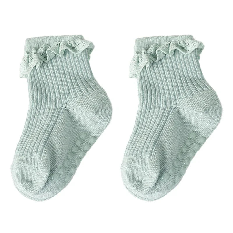 1/3/4/5pairs Cotton Pure Color Toddler Girl Lace Socks Infant Baby Girls Non-slip Socks Young Children Girl Cute Half Knee-socks