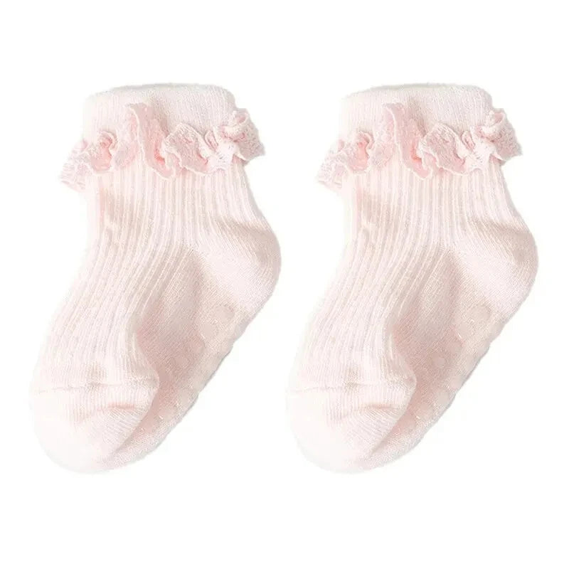 1/3/4/5pairs Cotton Pure Color Toddler Girl Lace Socks Infant Baby Girls Non-slip Socks Young Children Girl Cute Half Knee-socks