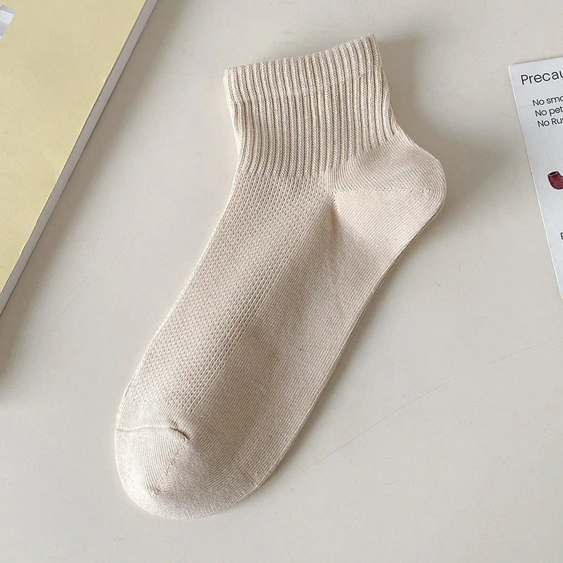 Cotton Socks For Women New Solid Color Summer Fashion Simple Mesh Socks Absorb Sweat Breathable Casual Short Socks Elastic Comfy