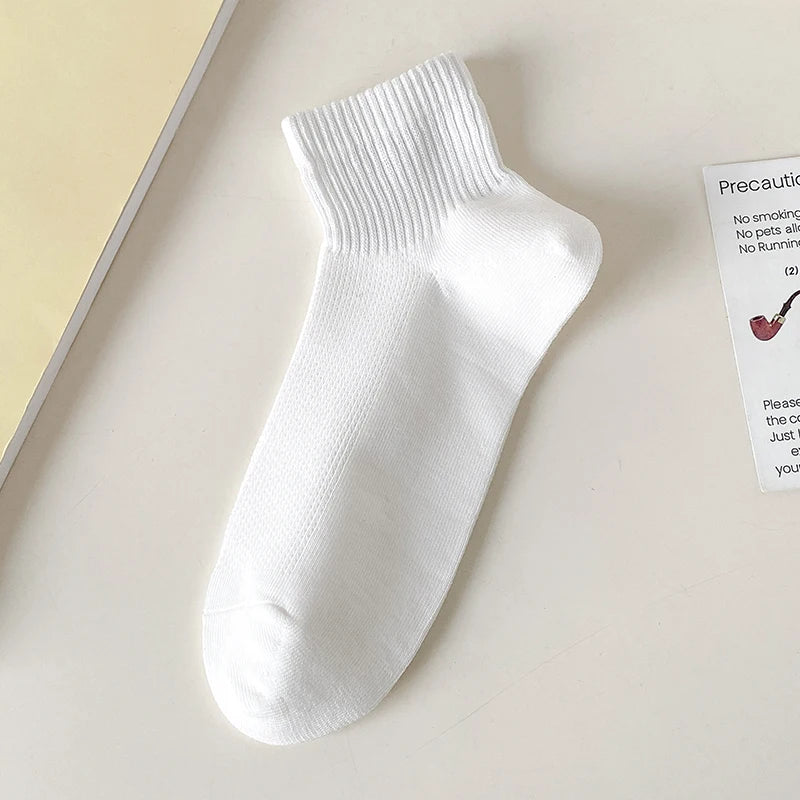 Cotton Socks For Women New Solid Color Summer Fashion Simple Mesh Socks Absorb Sweat Breathable Casual Short Socks Elastic Comfy