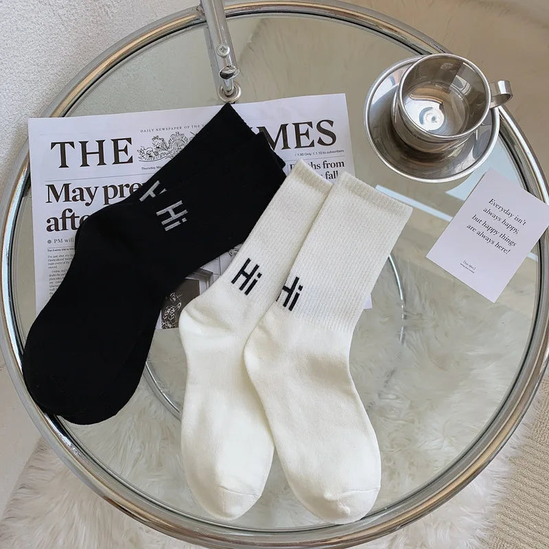 Socks Cotton Women's New Autumn Winter Simple Hi Letters Black White Mid-tube Ins Soft Sports Wear Comfortable Fashion Pile Sock