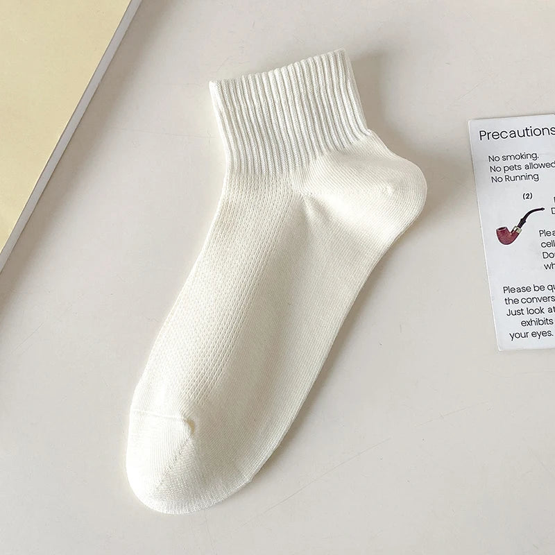 Cotton Socks For Women New Solid Color Summer Fashion Simple Mesh Socks Absorb Sweat Breathable Casual Short Socks Elastic Comfy
