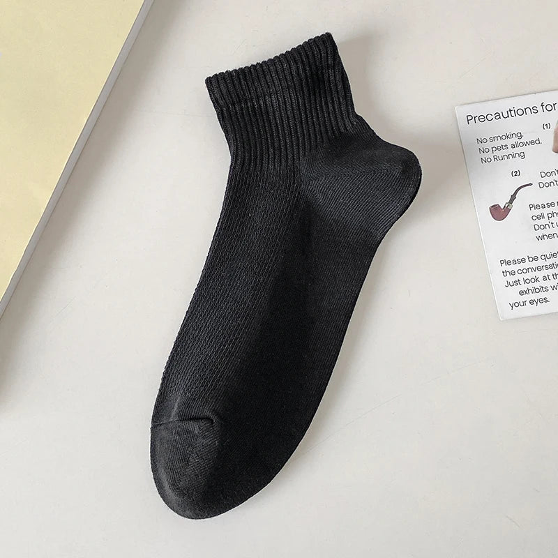 Cotton Socks For Women New Solid Color Summer Fashion Simple Mesh Socks Absorb Sweat Breathable Casual Short Socks Elastic Comfy