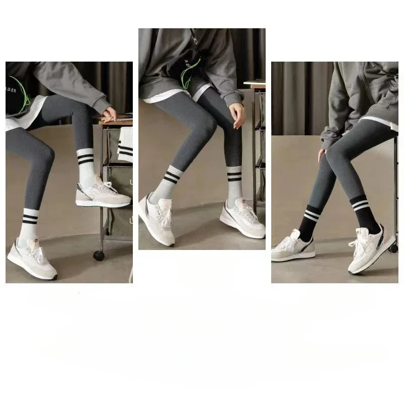 3 Pairs of Striped Cotton Socks Sweat Wicking Breathable Comfortable Sports Socks Simple and Versatile Mid Tube Socks