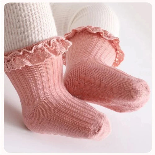 1/3/4/5pairs Cotton Pure Color Toddler Girl Lace Socks Infant Baby Girls Non-slip Socks Young Children Girl Cute Half Knee-socks