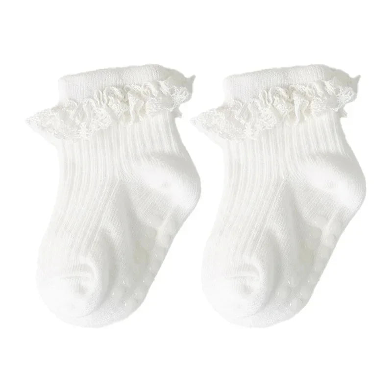 1/3/4/5pairs Cotton Pure Color Toddler Girl Lace Socks Infant Baby Girls Non-slip Socks Young Children Girl Cute Half Knee-socks