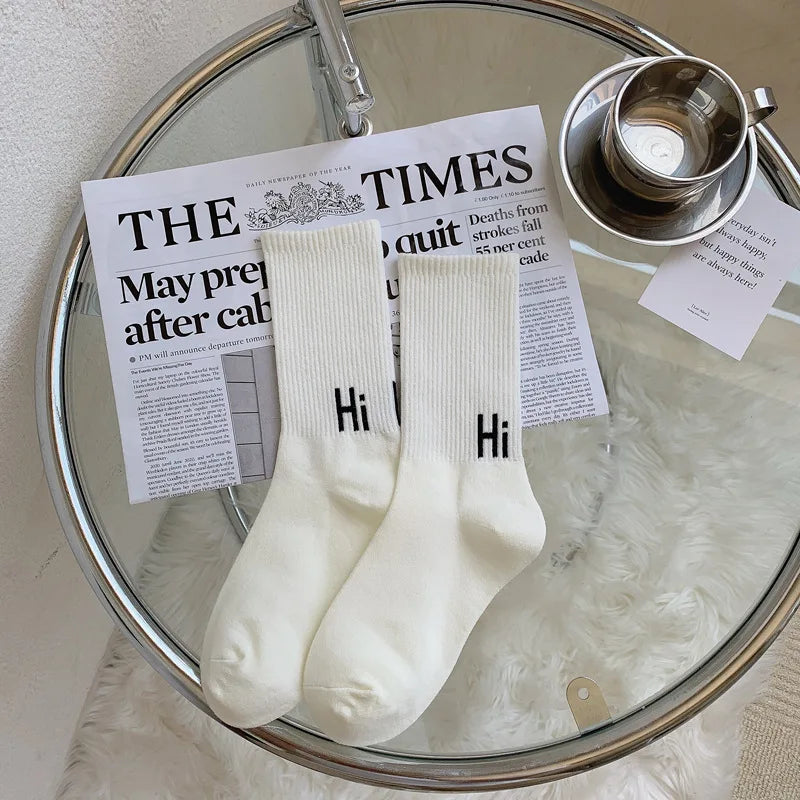 Socks Cotton Women's New Autumn Winter Simple Hi Letters Black White Mid-tube Ins Soft Sports Wear Comfortable Fashion Pile Sock