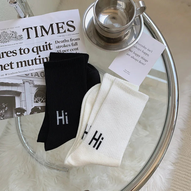 Socks Cotton Women's New Autumn Winter Simple Hi Letters Black White Mid-tube Ins Soft Sports Wear Comfortable Fashion Pile Sock