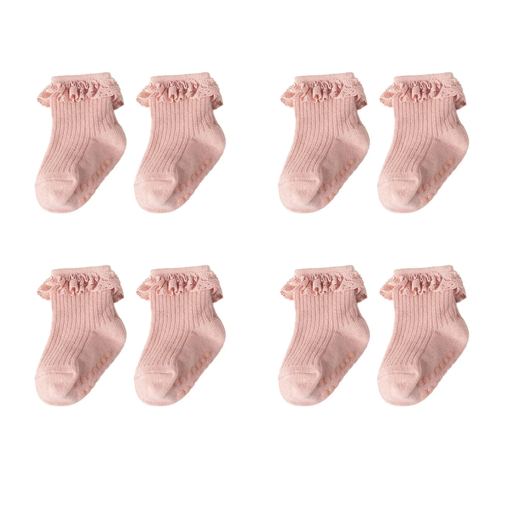 1/3/4/5pairs Cotton Pure Color Toddler Girl Lace Socks Infant Baby Girls Non-slip Socks Young Children Girl Cute Half Knee-socks