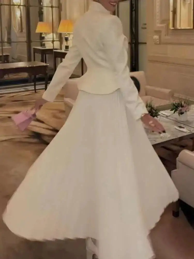 DEAT Elegant 2 Pcs Set Single Button Embroidery Coat High Waist Pleated Skirt Women's Evening Party Suit 2026 Spring New 35Z1746