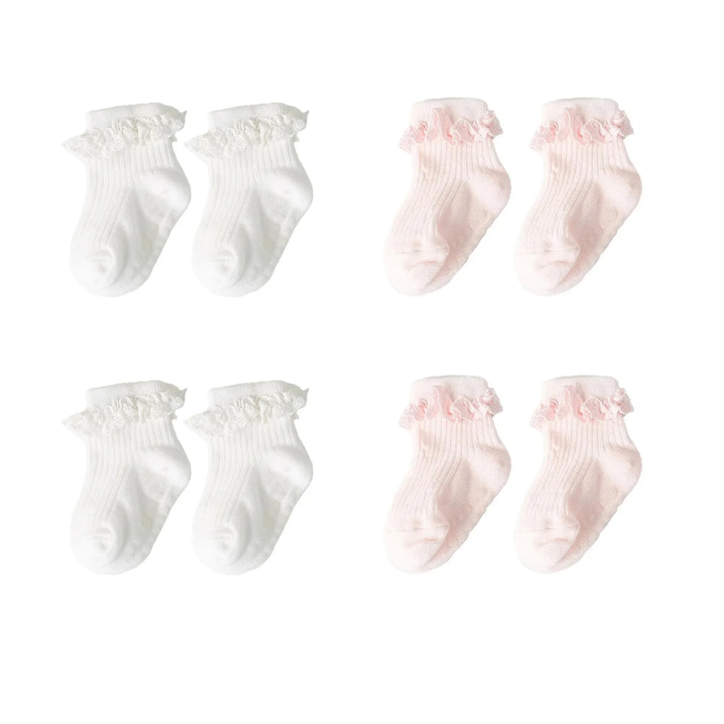 1/3/4/5pairs Cotton Pure Color Toddler Girl Lace Socks Infant Baby Girls Non-slip Socks Young Children Girl Cute Half Knee-socks