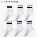 3 Pairs of Striped Cotton Socks Sweat Wicking Breathable Comfortable Sports Socks Simple and Versatile Mid Tube Socks