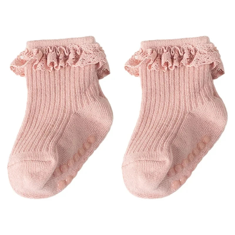 1/3/4/5pairs Cotton Pure Color Toddler Girl Lace Socks Infant Baby Girls Non-slip Socks Young Children Girl Cute Half Knee-socks