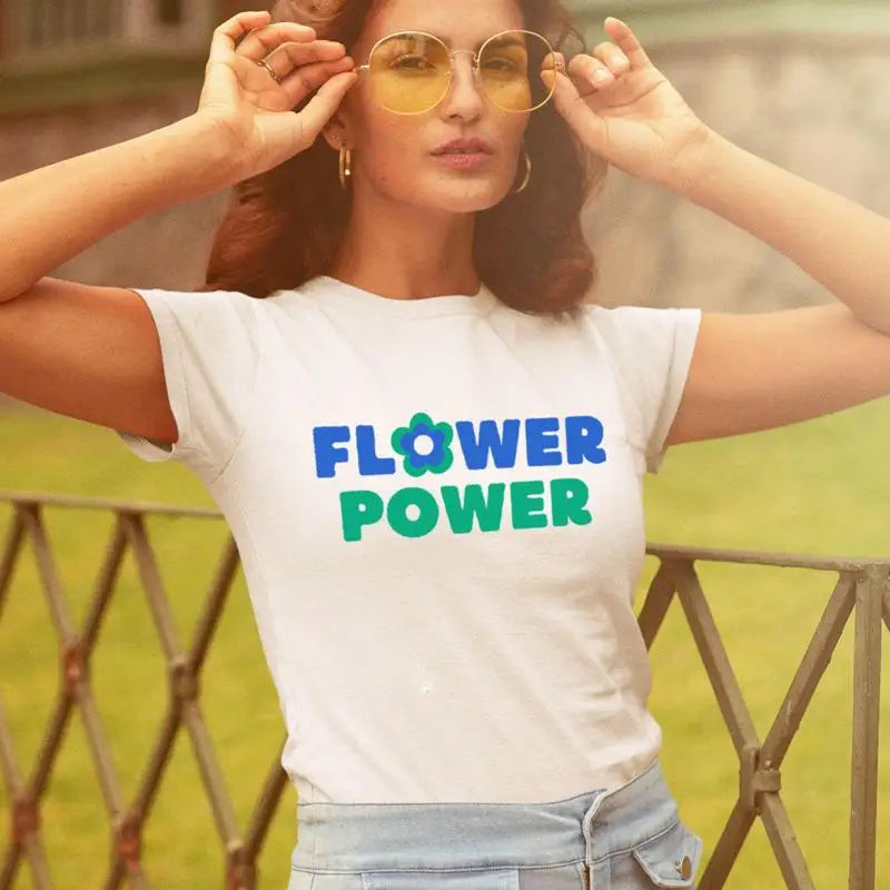 Flower Power T Shirt Hippie Floral Boho 60s Fashion 70s Clothing Vintage Party Women