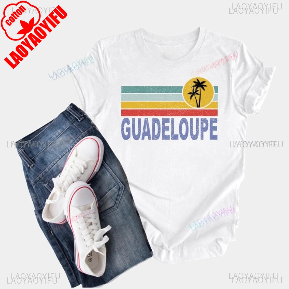 Guadeloupe Graphic Printed Holidays T-Shirt Summer Casual Fashion Loose Family Vacation Women Tshirt Hip Hop Punk Man Clothing