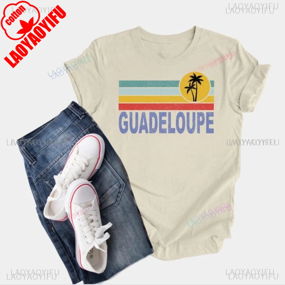 Guadeloupe Graphic Printed Holidays T-Shirt Summer Casual Fashion Loose Family Vacation Women Tshirt Hip Hop Punk Man Clothing
