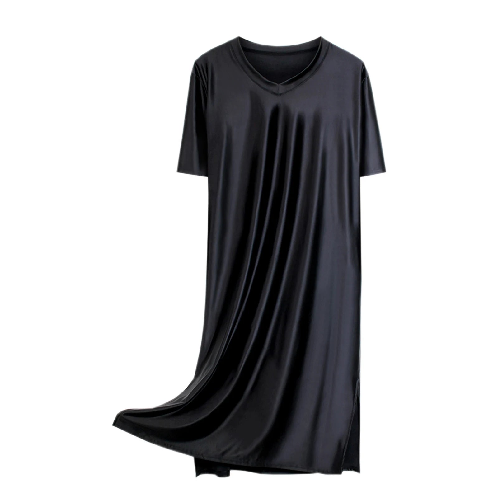 Women's Glossy Soft Silky Long Dress High Stretch V-neck Long Sleeve Loose Casual Nightgown Comfortable plus Size Home Wear