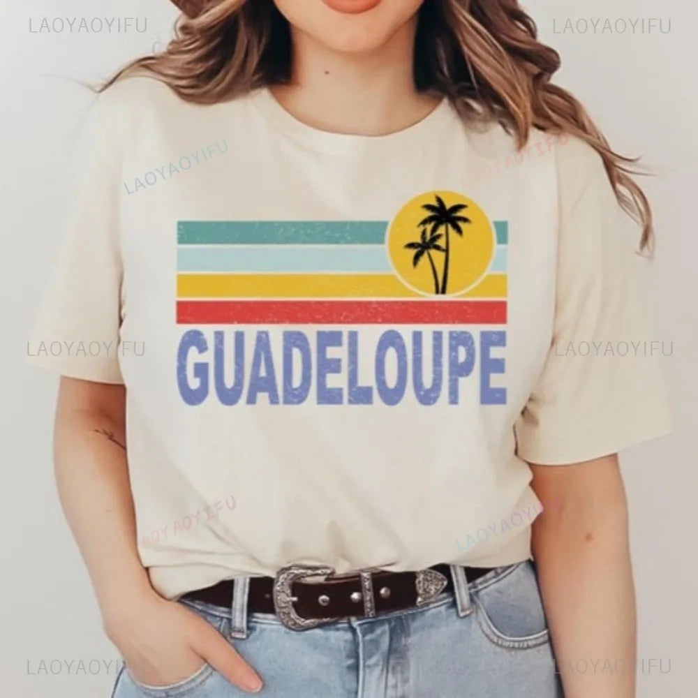Guadeloupe Graphic Printed Holidays T-Shirt Summer Casual Fashion Loose Family Vacation Women Tshirt Hip Hop Punk Man Clothing