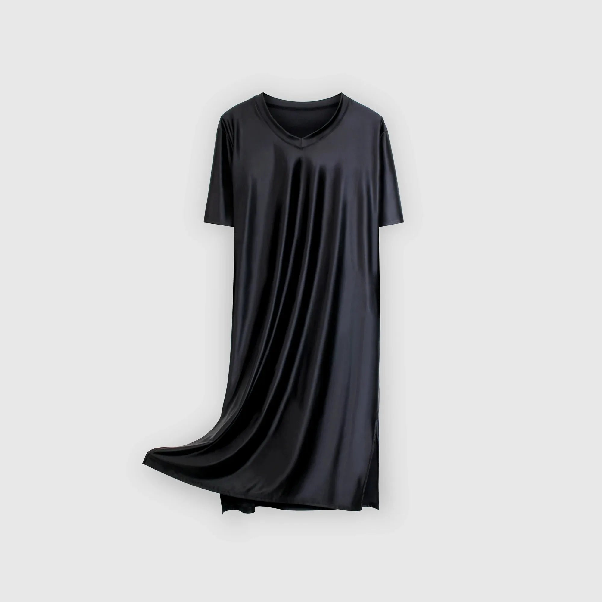 Women's Glossy Soft Silky Long Dress High Stretch V-neck Long Sleeve Loose Casual Nightgown Comfortable plus Size Home Wear
