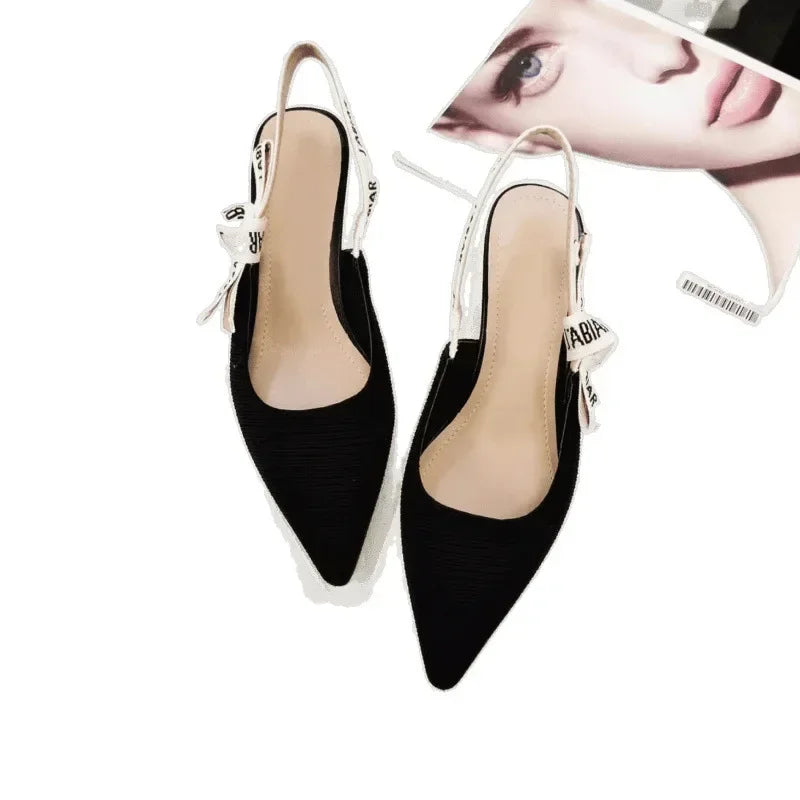 New Women's Versatile Sandals Fashion Cat Heel Letter Shoes Roman Style Mid Heels Low Cut footwear Sexy Luxury Party Pumps