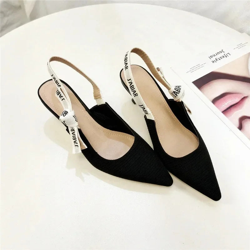 New Women's Versatile Sandals Fashion Cat Heel Letter Shoes Roman Style Mid Heels Low Cut footwear Sexy Luxury Party Pumps